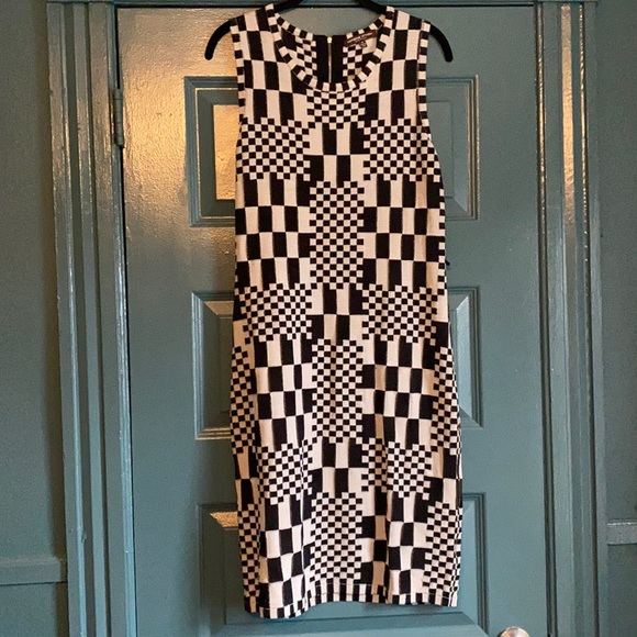 Vintage Adrianne Vittadini black and white ska two tone checkered cocktail dress - Picture 1 of 8
